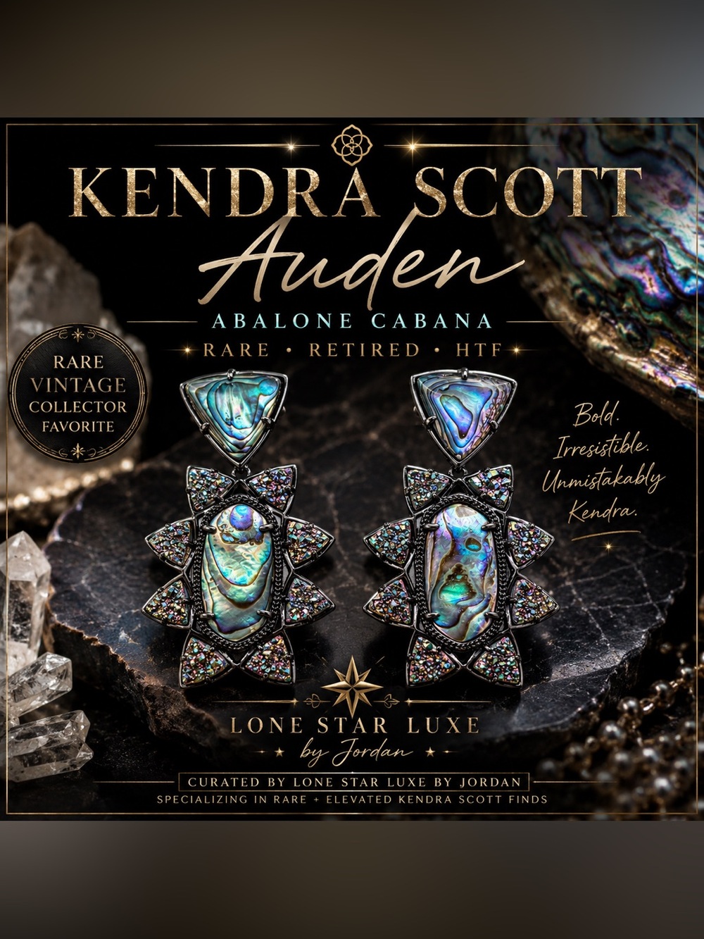 Kendra Scott Auden Cabana Shell Statement Earrings Gunmetal Rare Iridescent